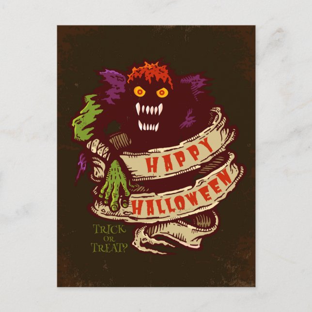 Monster and old ribbon for Halloween Postcard (Front)