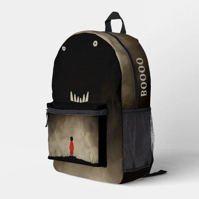 Monster and the Child in Red Dress Printed Backpack (Back Corner Right)