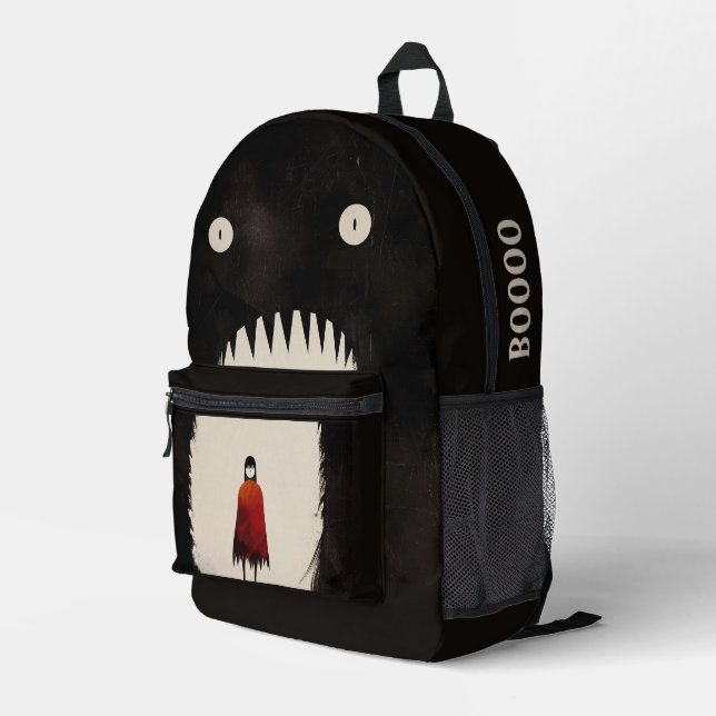 Monster and the Little Red Riding Hood Printed Backpack (Back Corner Right)