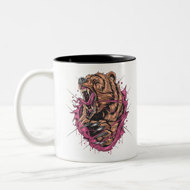 Monster Angry Bear Two-Tone Coffee Mug (Left)