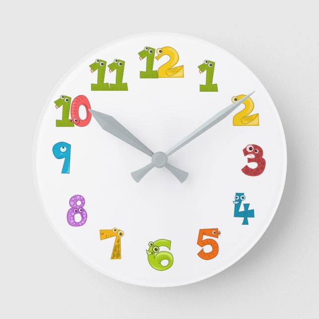 Monster Animal Child's Room Colourful Round Clock (Front)