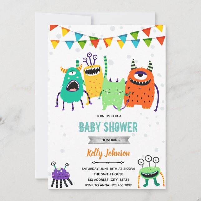 Monster baby shower birthday invitation (Front)