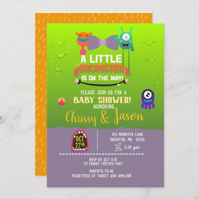 Monster Baby Shower - They've Created a Monster Invitation (Front/Back)