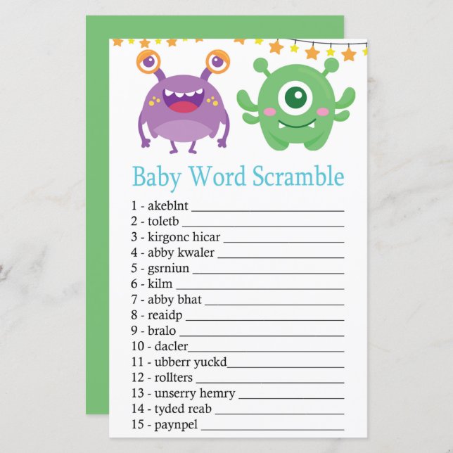 Monster Baby Word Scramble Game (Front/Back)