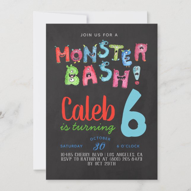Monster Bash Birthday Invitation (Front)