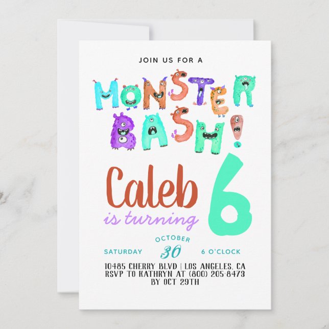 Monster Bash Birthday Invitation (Front)