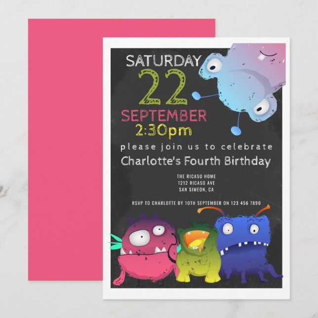 Monster Bash Birthday Party Personalised Invitation (Front/Back)