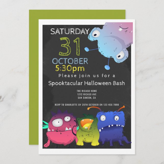 Monster Bash Halloween Party Personalised Invitation (Front/Back)