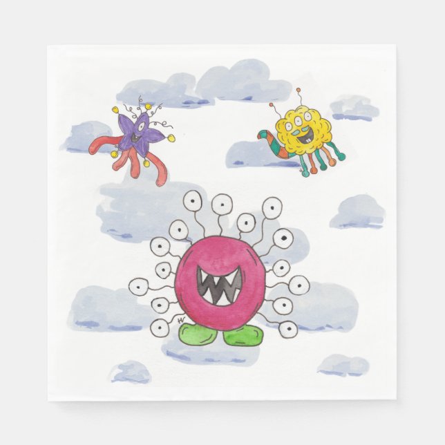 Monster Bash in Clouds Birthday Party Paper Napkin (Front)
