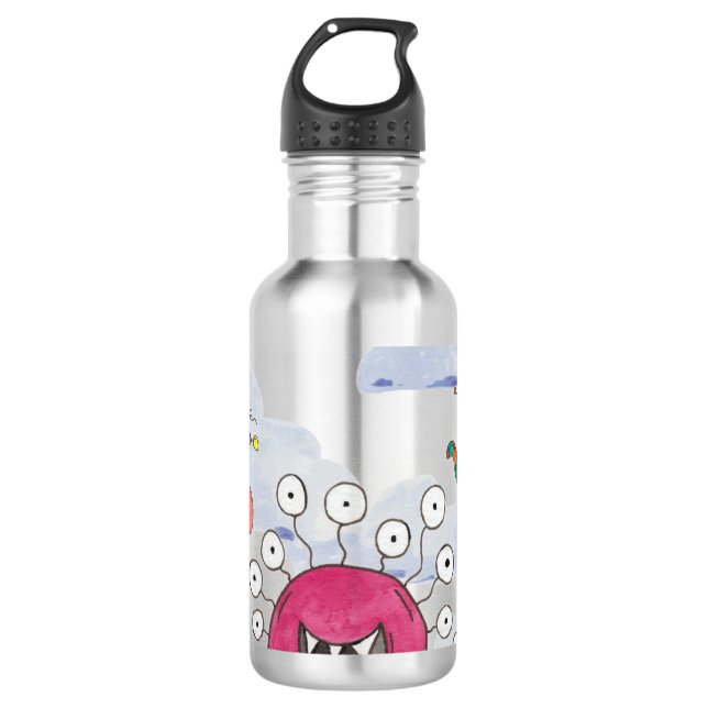 Monster Bash in Clouds Personalised Water Bottle (Front)