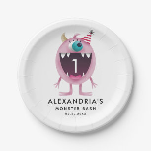 Monster Bash Kids Birthday Party Pink Paper Plate