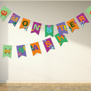 Monster Bash Kids Halloween decor banner flag