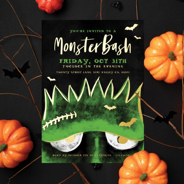Monster Bash | Spooky Frankenstein Halloween Party (Monster Bash | Spooky Frankenstein Halloween Party Foil Invitation)