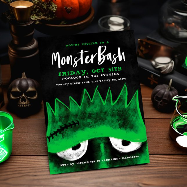 Monster Bash | Spooky Frankenstein Halloween Party Invitation (Monster Bash | Spooky Frankenstein Halloween Party Invitation)