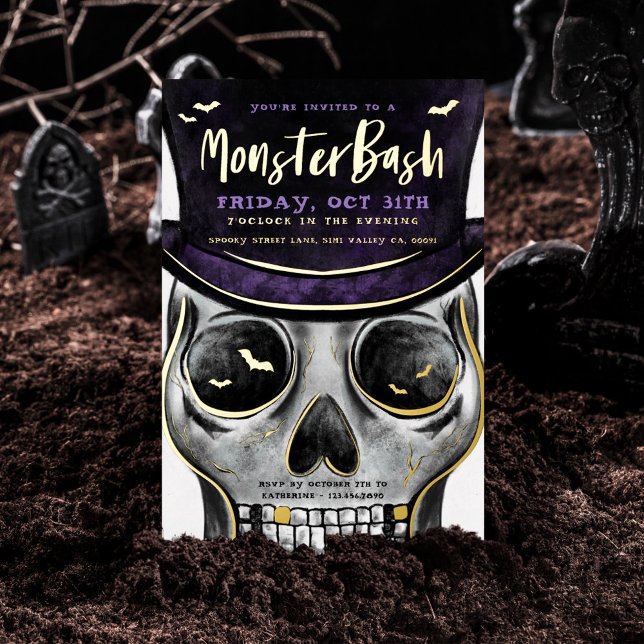Monster Bash Spooky Skeleton Halloween Party (Monster Bash Spooky Skeleton Halloween Party Foil Invitation)