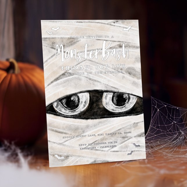 Monster Bash Spooky Wrapped Mummy Halloween Party (Monster Bash Spooky Wrapped Mummy Halloween Party Foil Invitation)