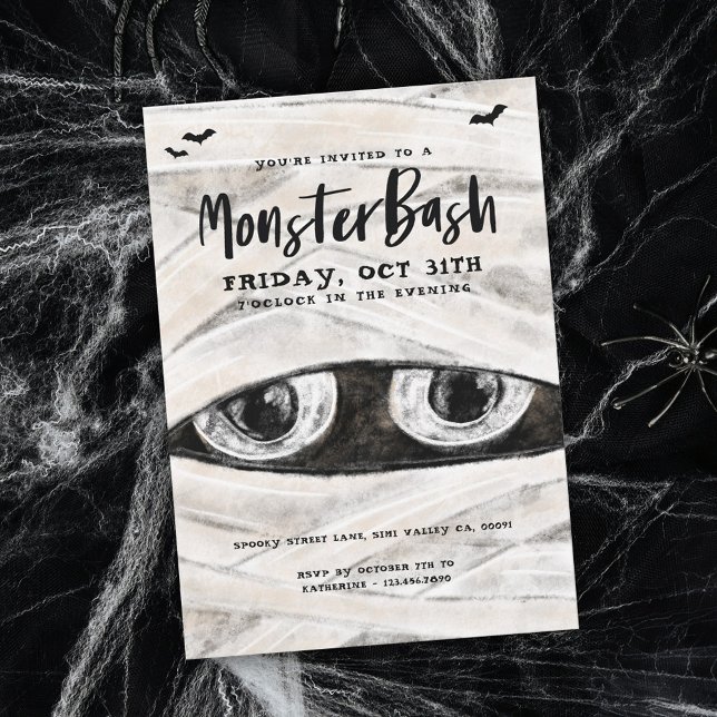 Monster Bash Spooky Wrapped Mummy Halloween Party Invitation (Monster Bash Spooky Wrapped Mummy Halloween Party Invitation)