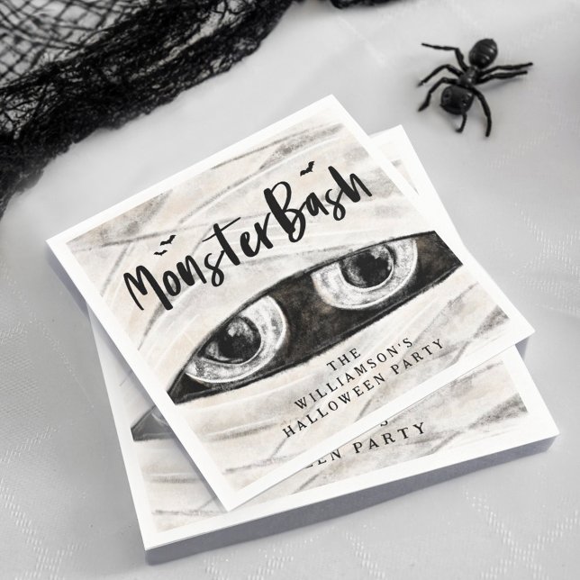 Monster Bash Spooky Wrapped Mummy Halloween Party Napkin (Monster Bash Spooky Wrapped Mummy Halloween Party Napkin)