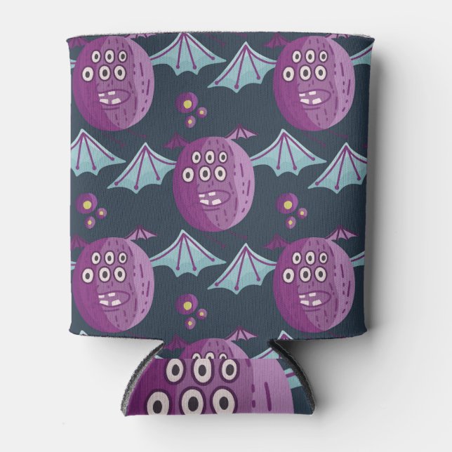 Monster Bats: Cute Cartoon Vintage Can Cooler (Front)