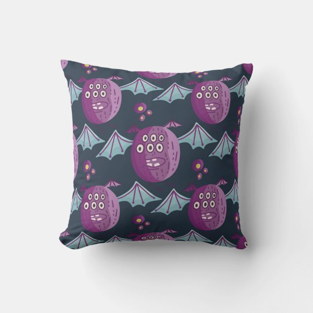 Monster Bats: Cute Cartoon Vintage Cushion (Front)