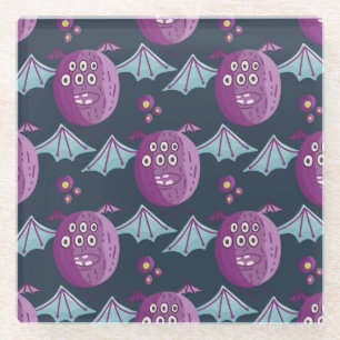 Monster Bats: Cute Cartoon Vintage Glass Coaster