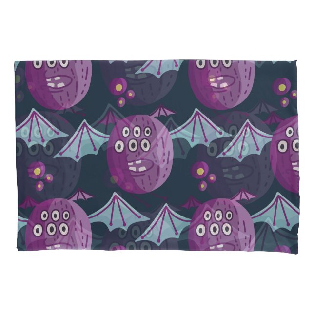 Monster Bats: Cute Cartoon Vintage Pillowcase (Front)