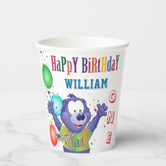 Monster Bear Kids Birthday Party Paper Cups (Front)