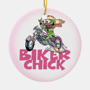 Monster Biker Chick Ceramic Tree Decoration