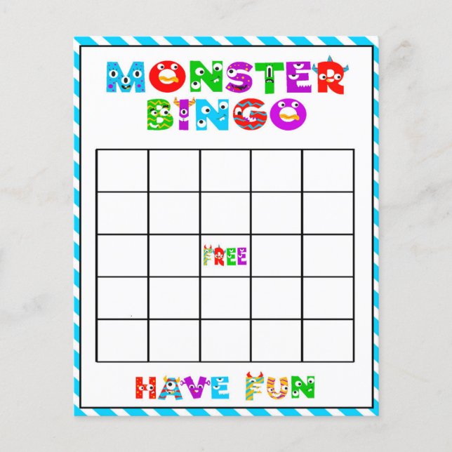 Monster bingo - baby shower game (Front)