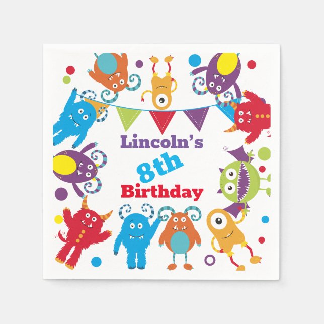 Monster Birthday Bash Personalised Party Napkins (Front)