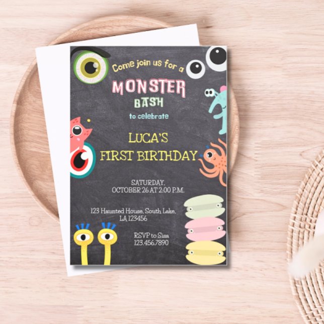Monster Birthday Chalkboard Invitation (Monster Bash Birthday Invitation)