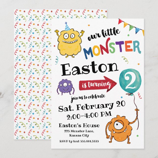 Monster Birthday Invitation (Front/Back)