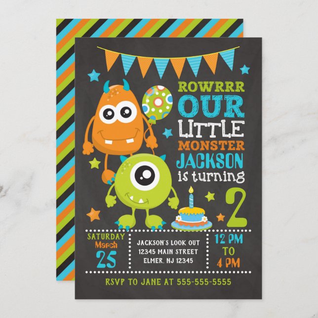 Monster Birthday Invitation / Any Age (Front/Back)