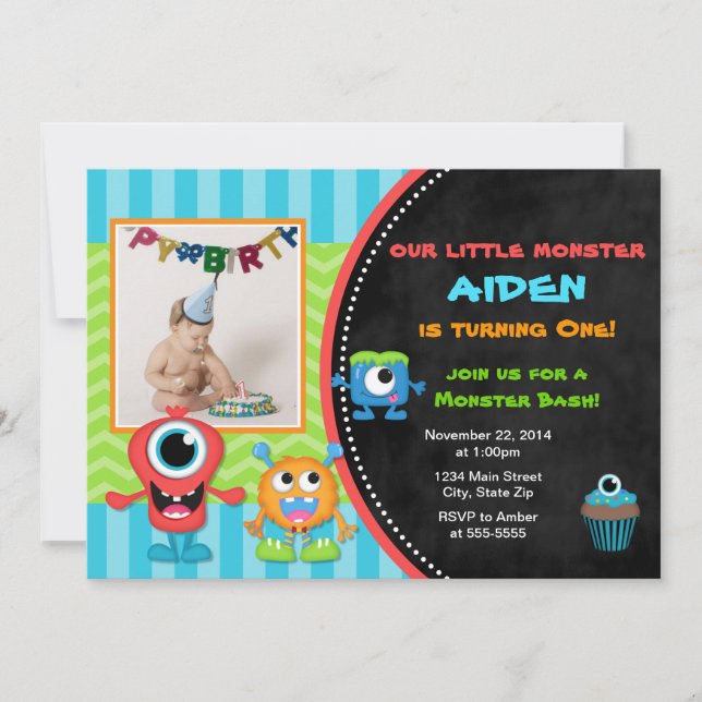 Monster Birthday Invitation Boy 1st Birthday (Front)
