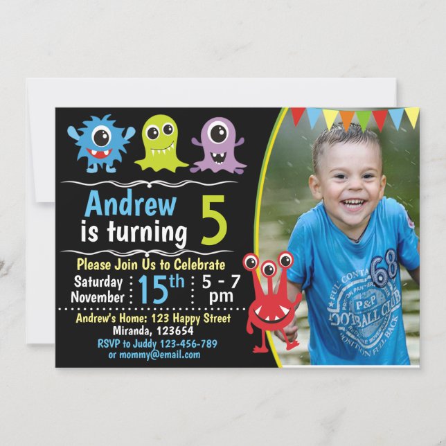 Monster birthday invitation,Cute moster invite (Front)