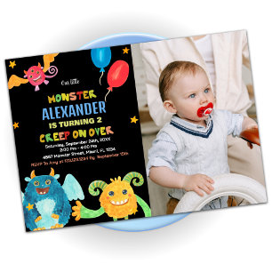 Monster Birthday Invitations Black with photo