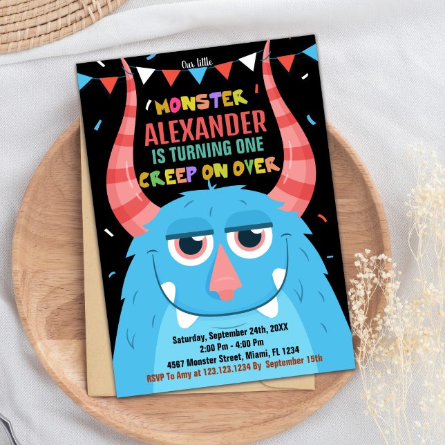 Monster Birthday Invitations Blue Black (Monster Birthday Invitations Blue Black)