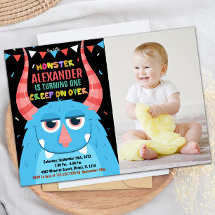 Monster Birthday Invitations Blue Black Photo
