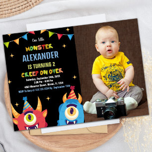 Monster Birthday Invitations Colour Flags w photo