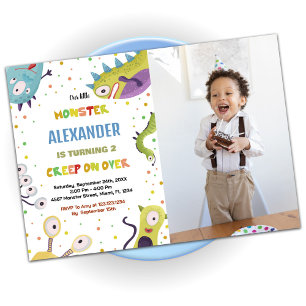 Monster Birthday Invitations Dark Green with photo