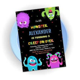Monster Birthday Invitations Green Black
