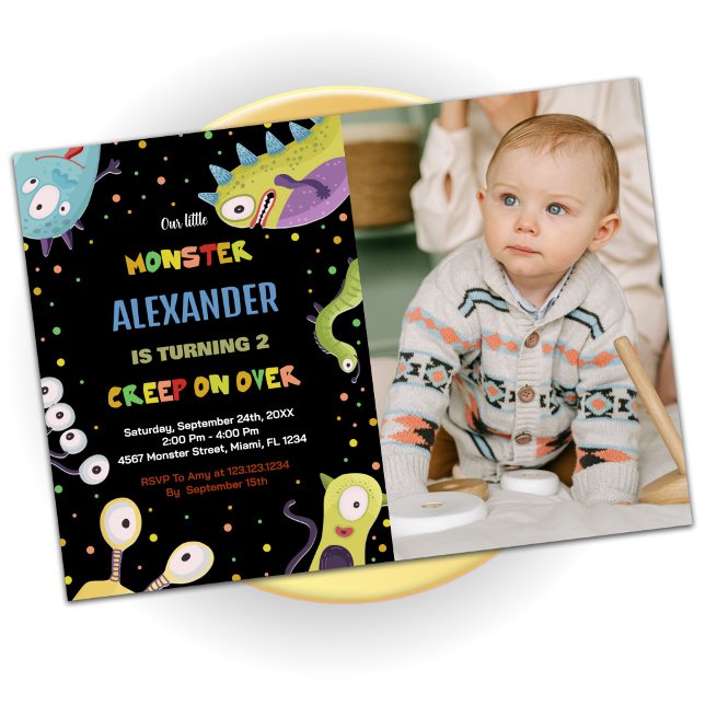 Monster Birthday Invitations Green Black w photo (Monster Birthday Invitations Green Black w photo)