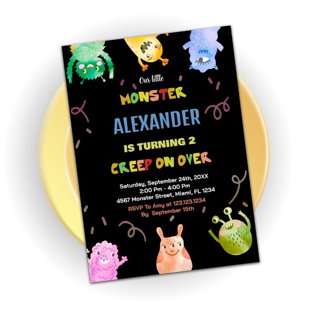 Monster Birthday Invitations Green Orange Black (Monster Birthday Invitations Green Orange Black)