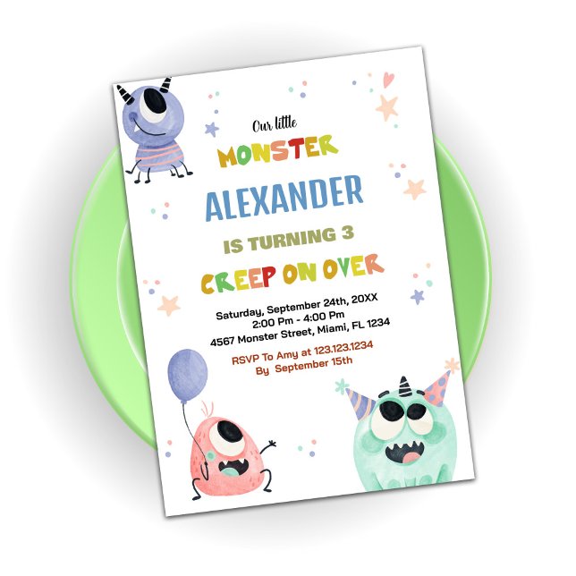 Monster Birthday Invitations Green Orange Star (Monster Birthday Invitations Green Orange Star)