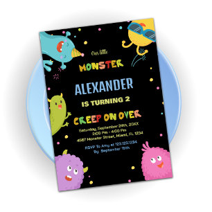 Monster Birthday Invitations Light Green Black