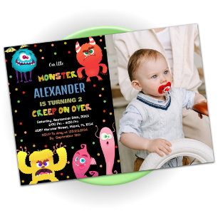 Monster Birthday Invitations Red Blue photo