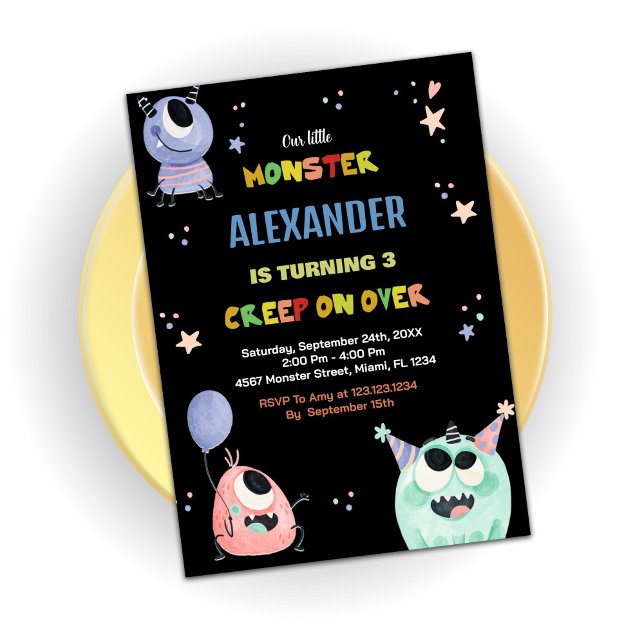 Monster Birthday Invitations Star Black (Monster Birthday Invitations Star Black)