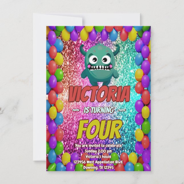Monster birthday invite for kids (Front)
