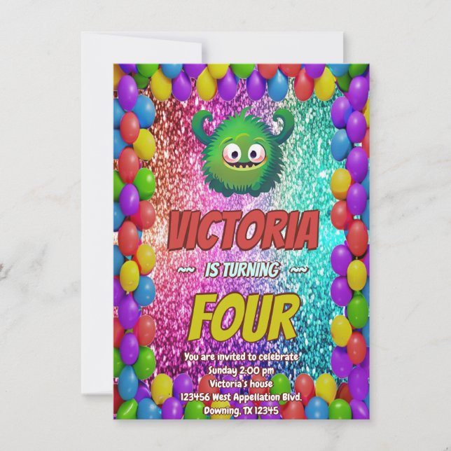 Monster birthday invite for kids (Front)