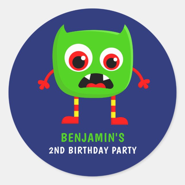Monster Birthday Party Classic Round Sticker (Front)